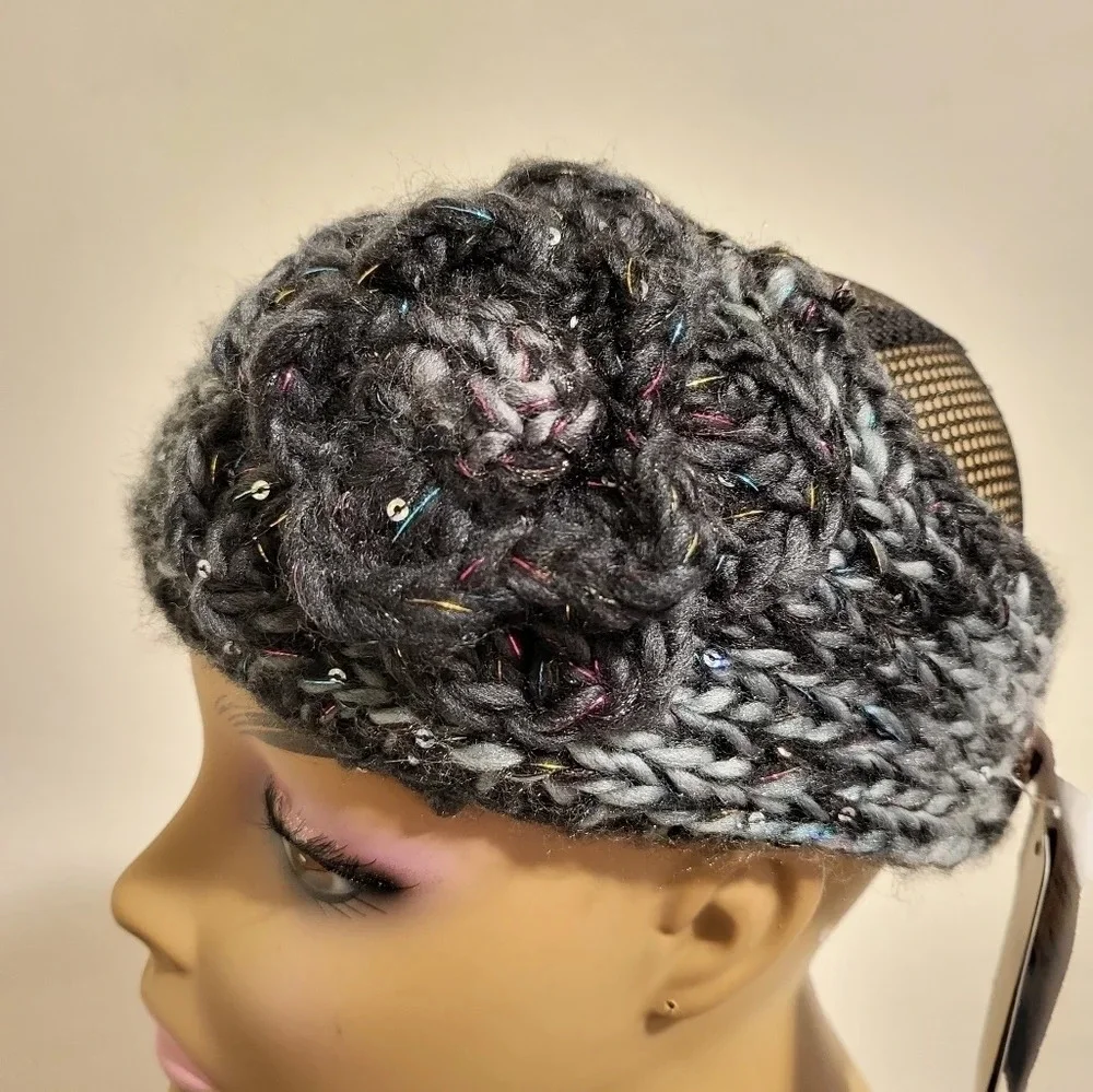 Hand Knit Headwrap Crochet Headband w/Flower